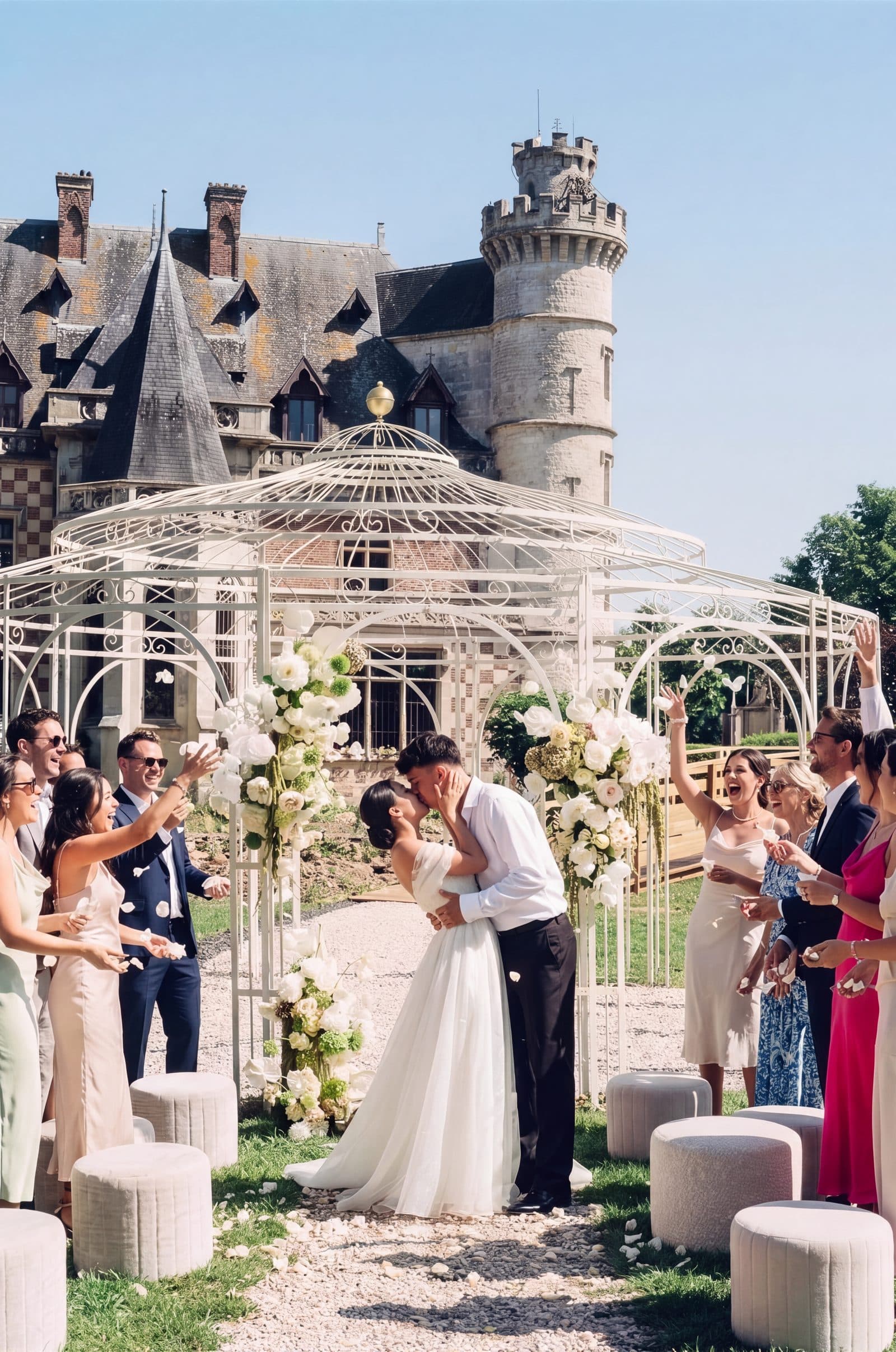 Sortie de cérémonie sous les confettis, au kiosque